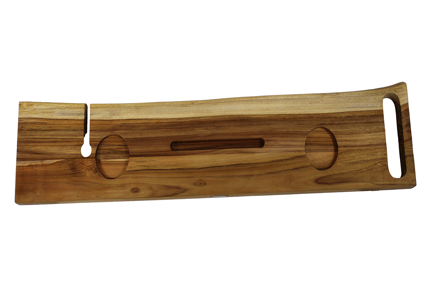 EcoDecors Eleganto 42" Solid Teak Bath Caddy Tray with Wine Glass & Tablet Holder