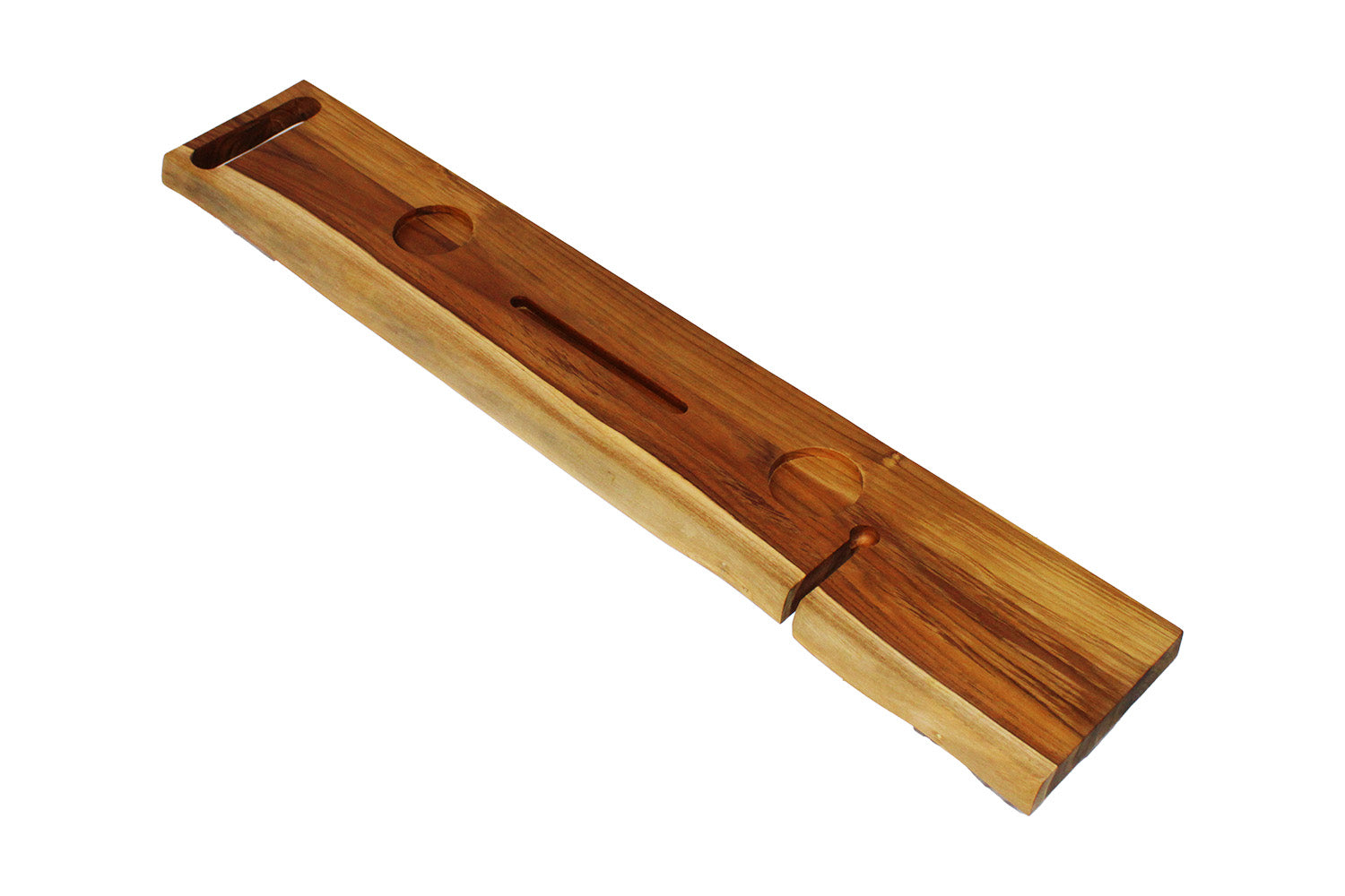 EcoDecors Eleganto 50" Solid Teak Bath Caddy Tray with Wine Glass & Tablet Holder