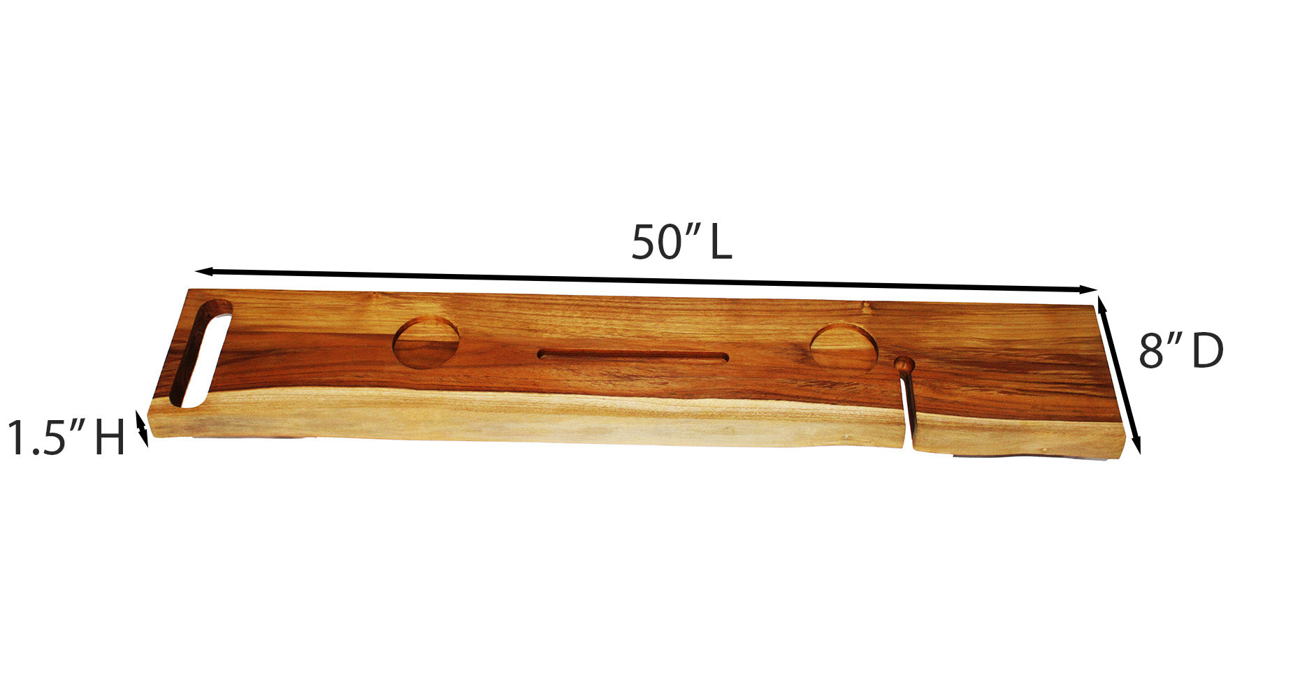 EcoDecors Eleganto 50" Solid Teak Bath Caddy Tray with Wine Glass & Tablet Holder