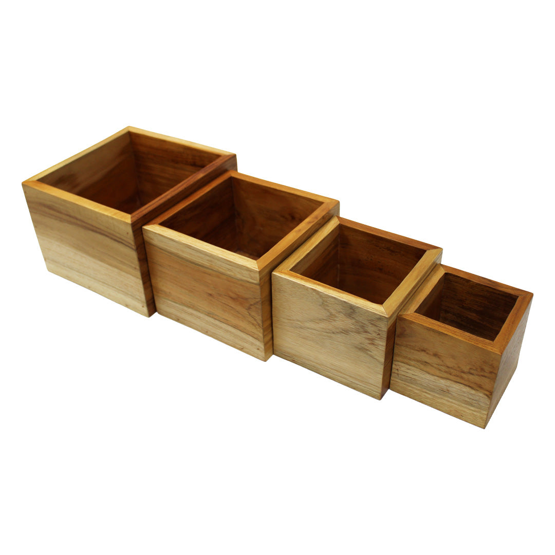 Eleganto® 4 Piece Teak Wood Bathroom Amenities Nesting Set in EarthyTeak® Finish