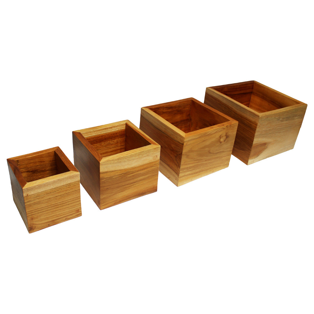 Eleganto® 4 Piece Teak Wood Bathroom Amenities Nesting Set in EarthyTeak® Finish