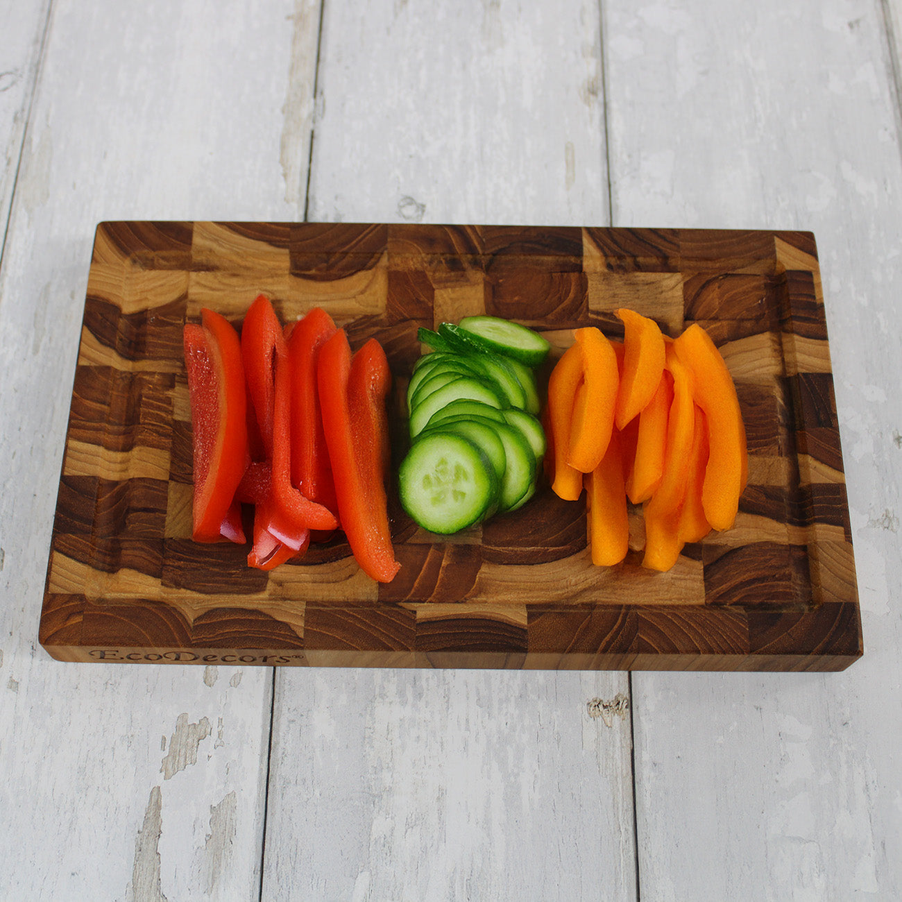 EcoDecors 10x6 FSC Teak End Grain Reversible Cutting Board for Snacks