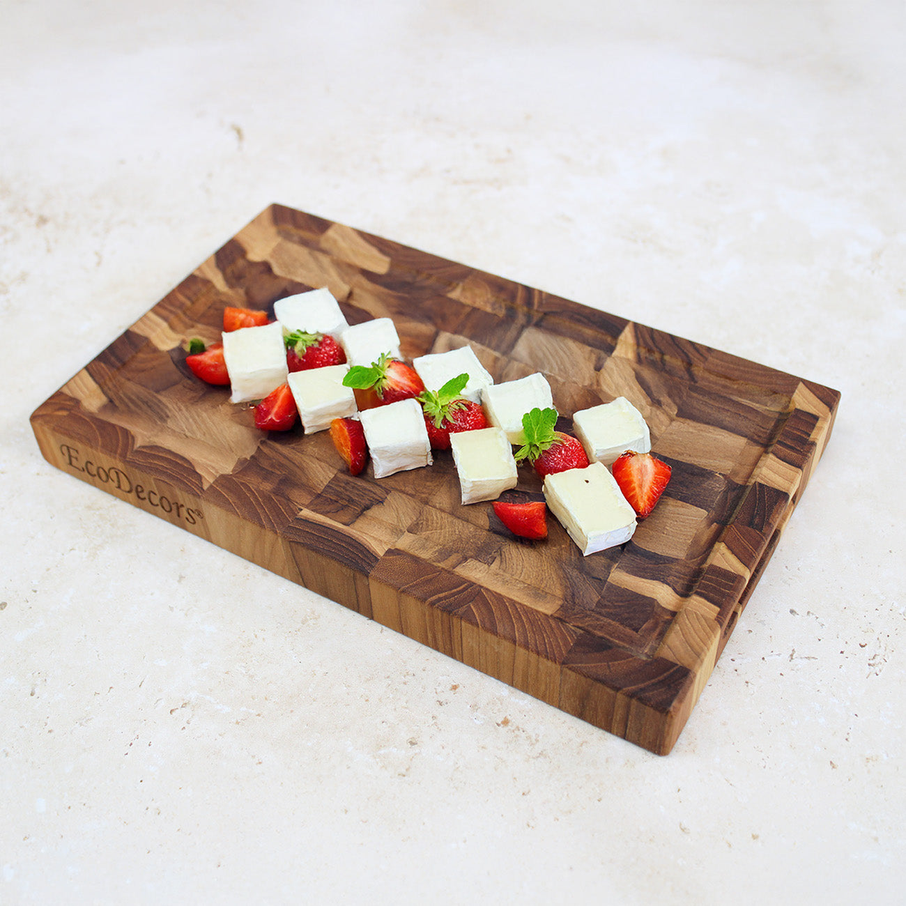 EcoDecors 10x6 FSC Teak End Grain Reversible Cutting Board for Snacks