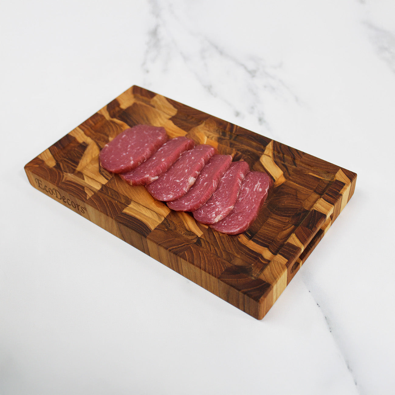 EcoDecors 10x6 FSC Teak End Grain Reversible Cutting Board for Snacks