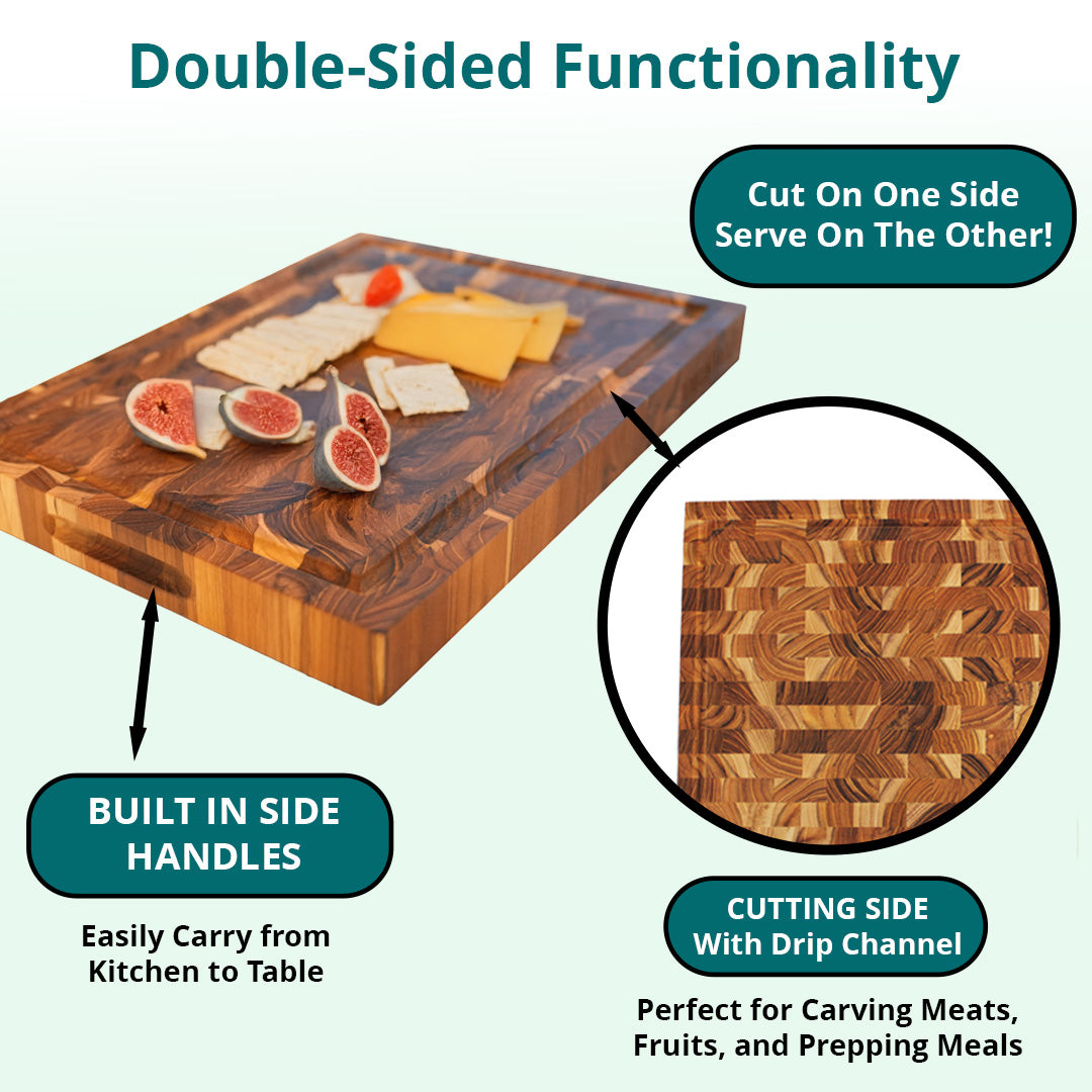 EcoDecors FSC Teak 14x10 End Grain Reversible Cutting Board for Prep