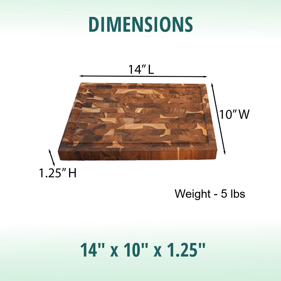 EcoDecors FSC Teak 14x10 End Grain Reversible Cutting Board for Prep