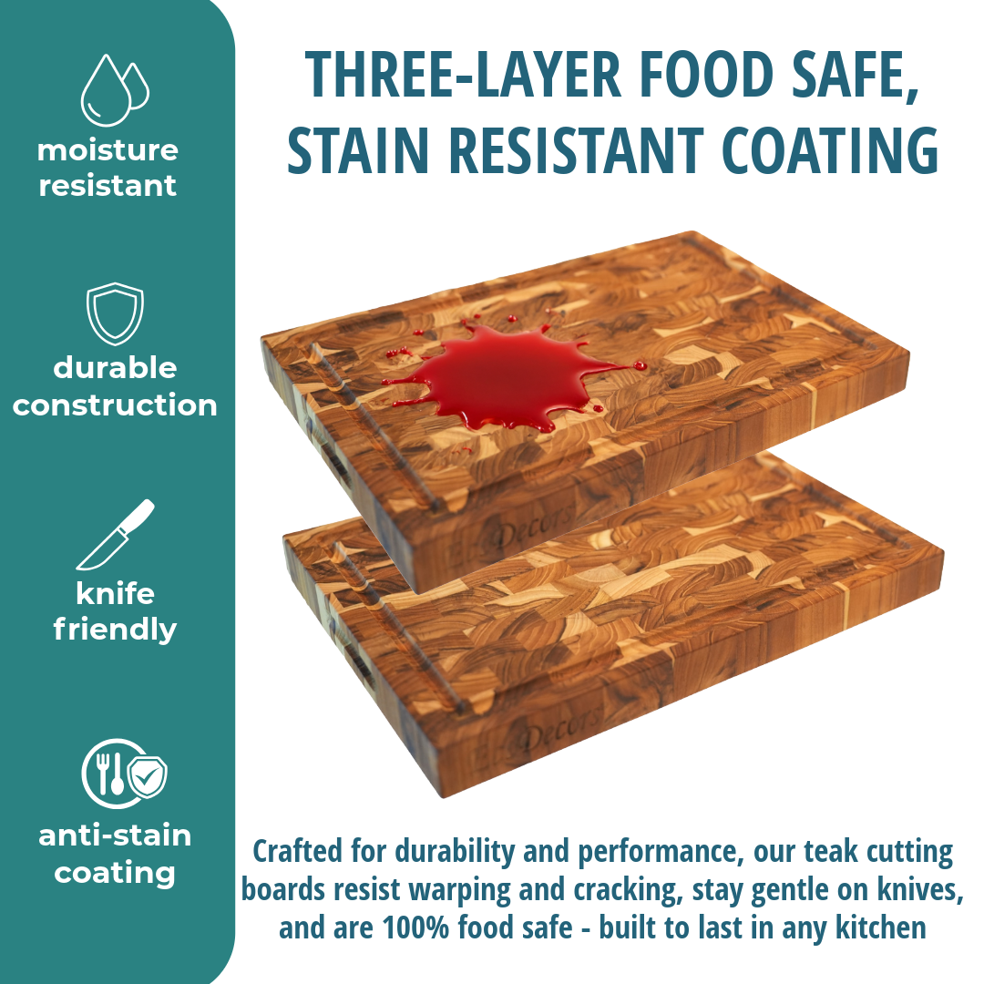 EcoDecors FSC Teak 14x10 End Grain Reversible Cutting Board for Prep
