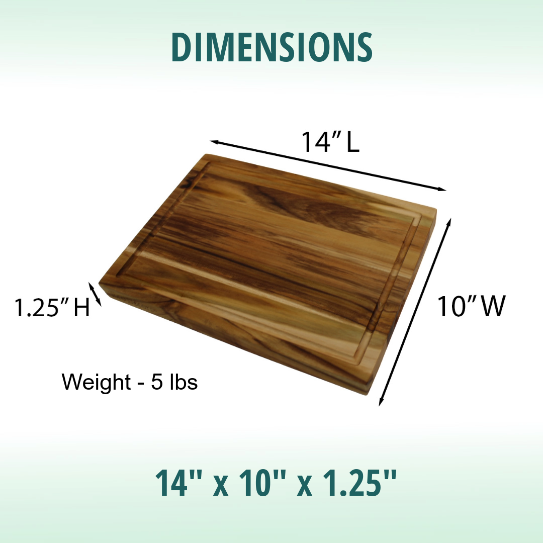 EcoDecors 14" x 10" FSC® Teak Reversible Cutting Board with Juice Groove