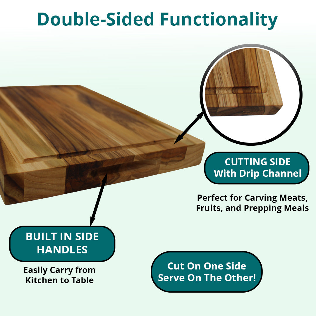 EcoDecors 14" x 10" FSC® Teak Reversible Cutting Board with Juice Groove
