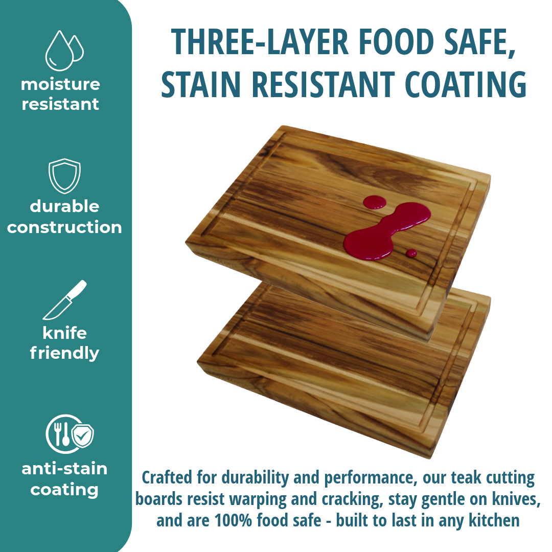 EcoDecors 14" x 10" FSC® Teak Reversible Cutting Board with Juice Groove