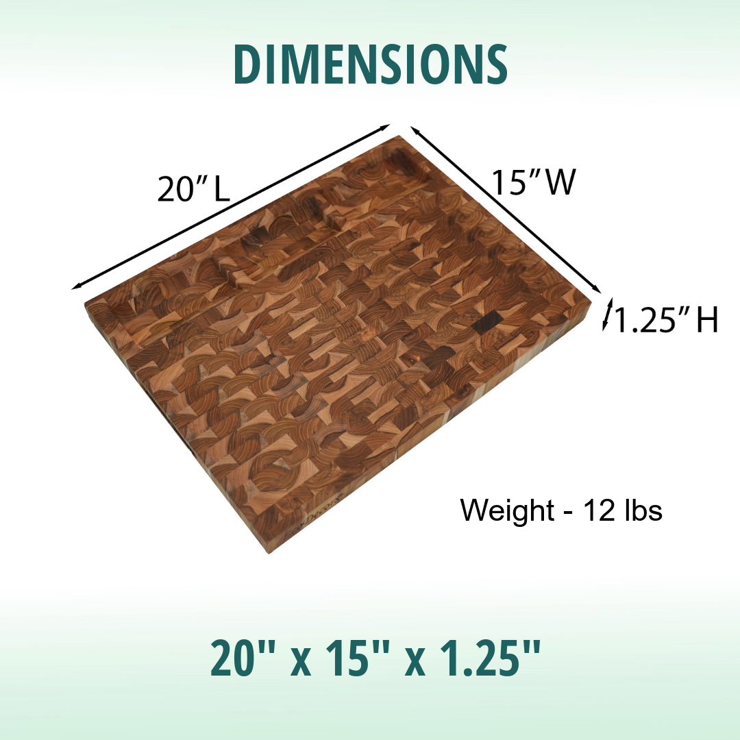 EcoDecors FSC Teak 20" x 15" End Grain Cutting Board with Charcuterie Tray