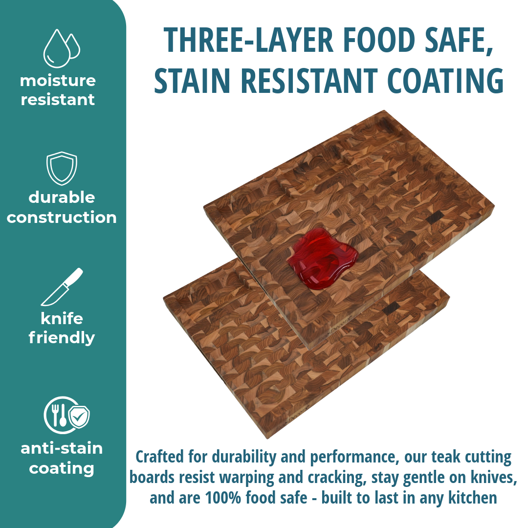 EcoDecors FSC Teak 20" x 15" End Grain Cutting Board with Charcuterie Tray