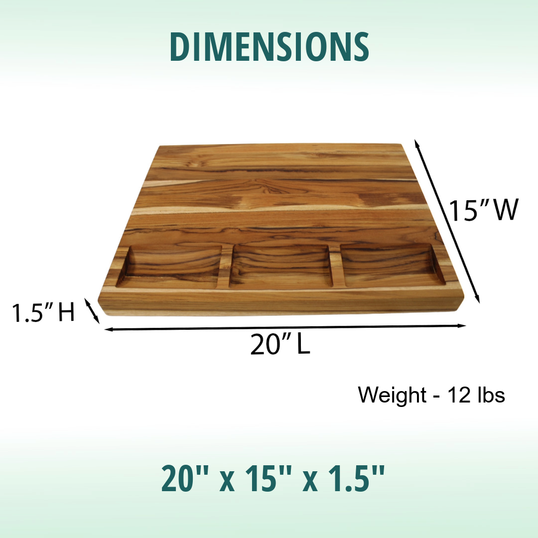 EcoDecors 20" x 15" FSC Teak Reversible Cutting Board with Trays & Groove