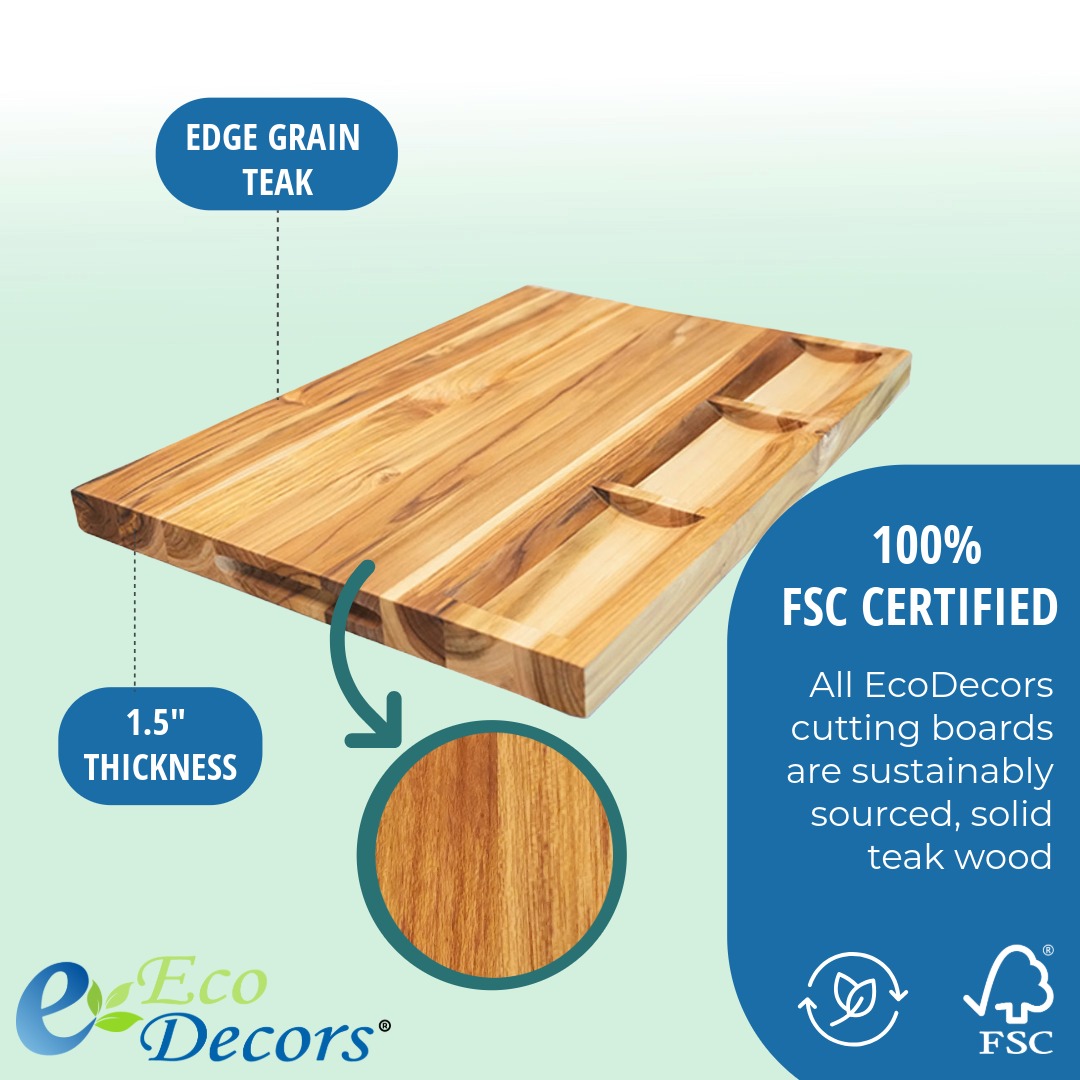 EcoDecors 24x18 Reversible FSC Teak Cutting Board with Juice Groove