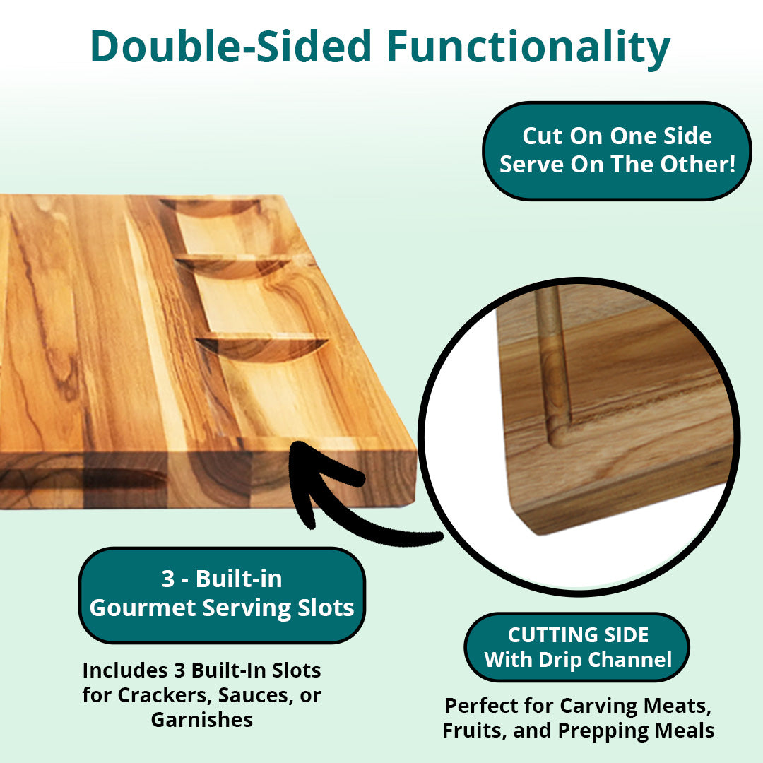 EcoDecors 24x18 Reversible FSC Teak Cutting Board with Juice Groove