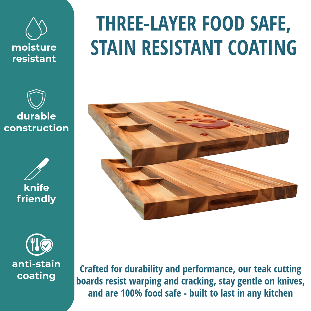 EcoDecors 24x18 Reversible FSC Teak Cutting Board with Juice Groove