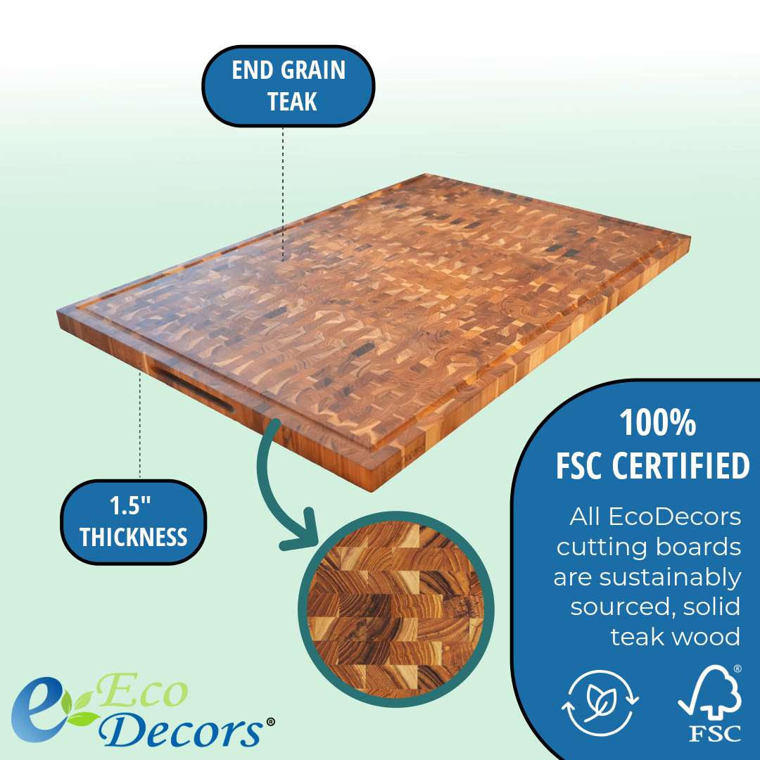 EcoDecors 40" x 28" FSC Teak XL Reversible End Grain Butcher Block