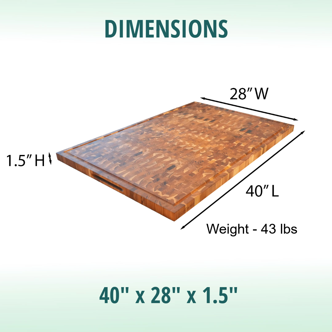 EcoDecors 40" x 28" FSC Teak XL Reversible End Grain Butcher Block