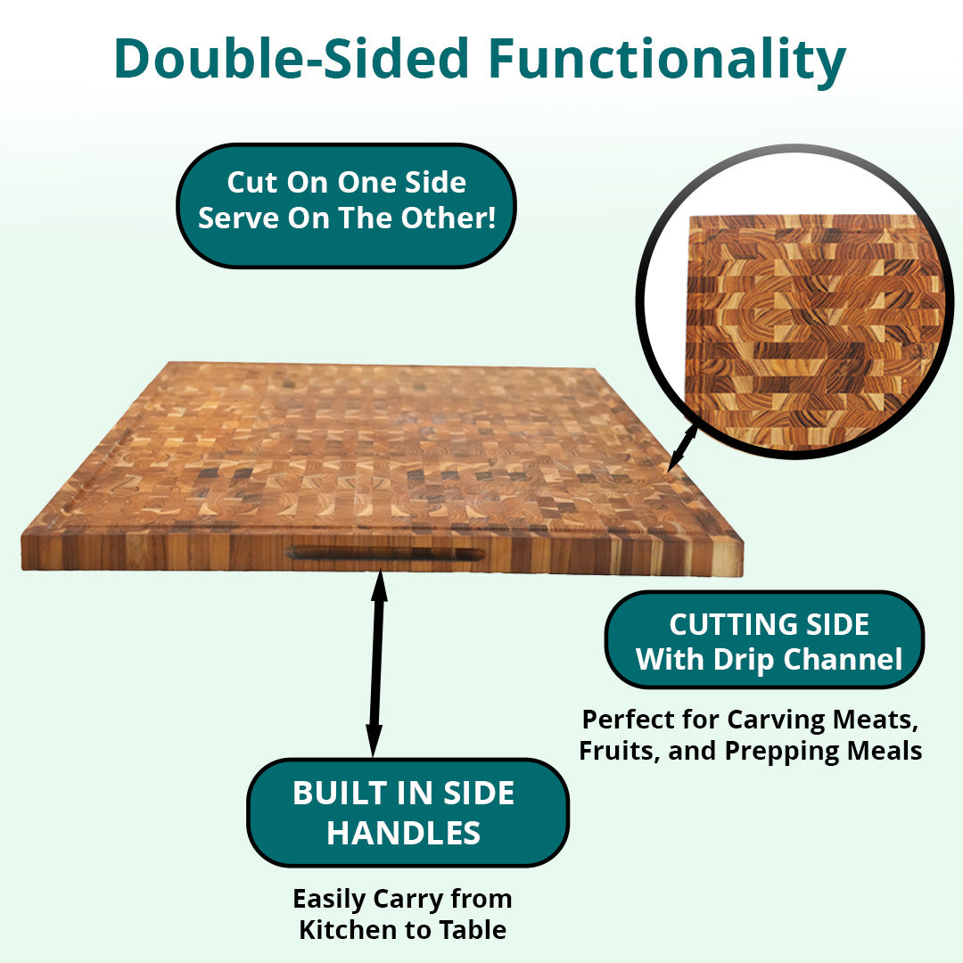 EcoDecors 40" x 28" FSC Teak XL Reversible End Grain Butcher Block