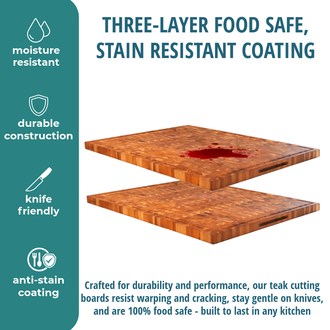 EcoDecors 40" x 28" FSC Teak XL Reversible End Grain Butcher Block