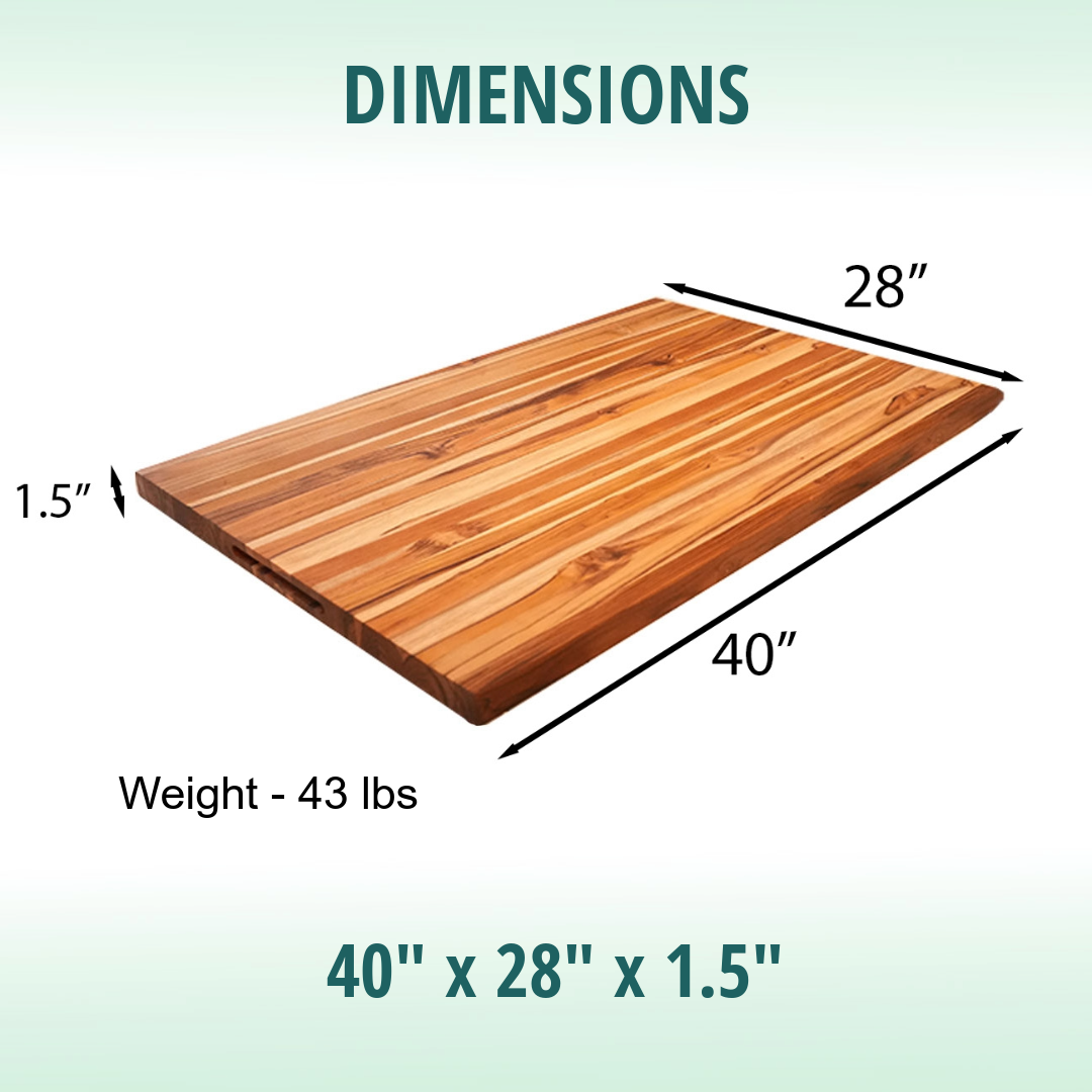 EcoDecors 40x28 Teak Reversible Edge Grain Cutting Board with Groove