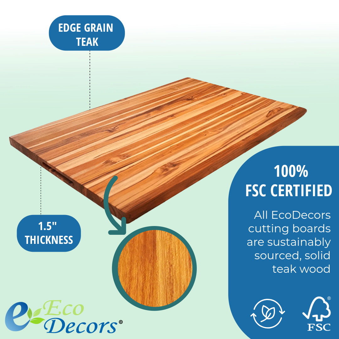 EcoDecors 40x28 Teak Reversible Edge Grain Cutting Board with Groove