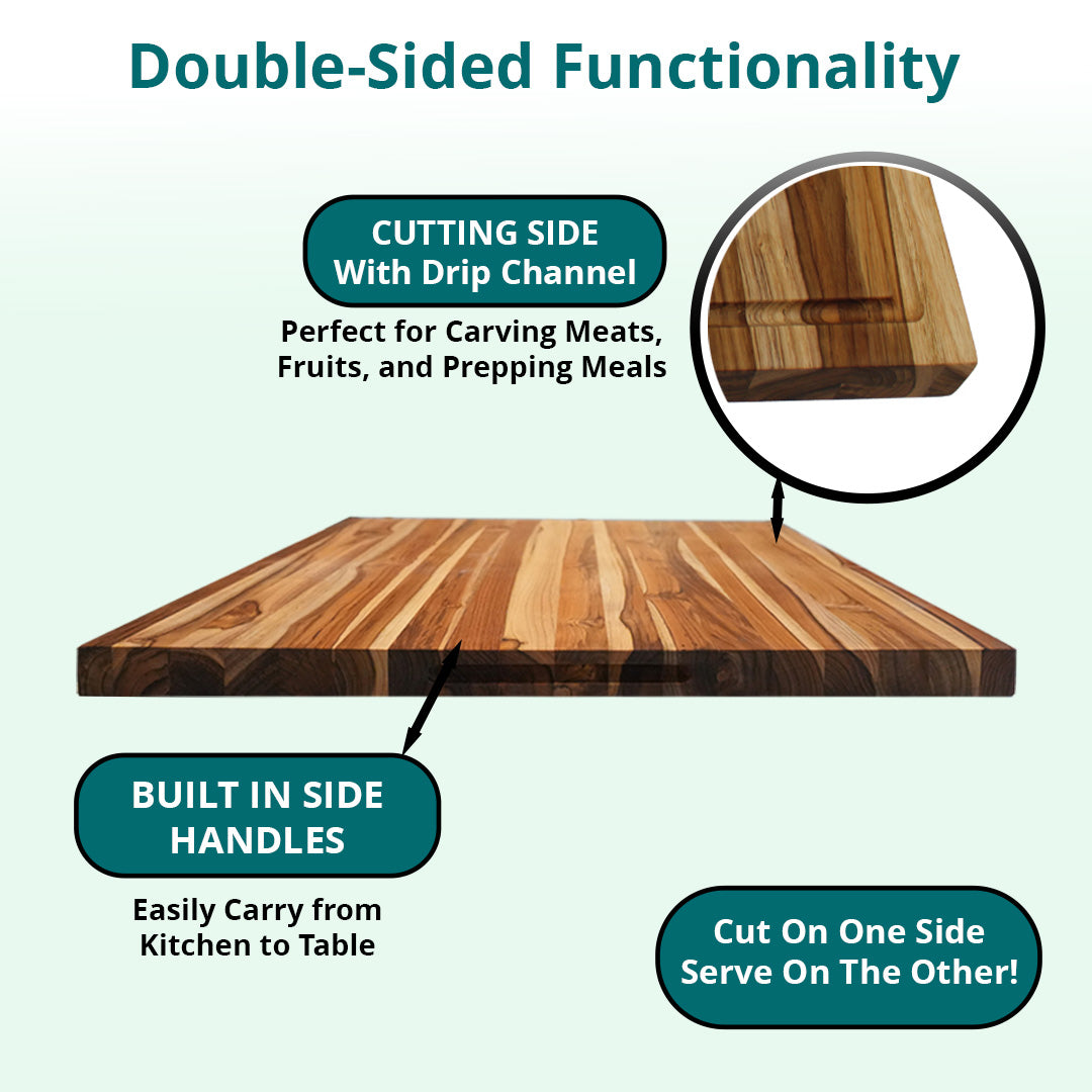 EcoDecors 40x28 Teak Reversible Edge Grain Cutting Board with Groove