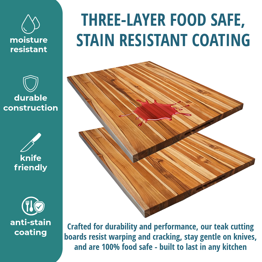 EcoDecors 40x28 Teak Reversible Edge Grain Cutting Board with Groove
