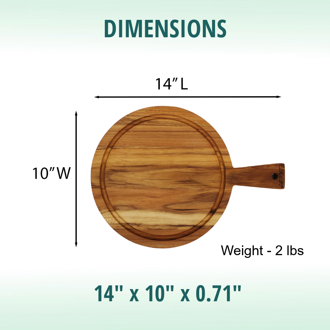 EcoDecors 3 Piece Round Teak Cutting Board Set with Handle & Juice Groove