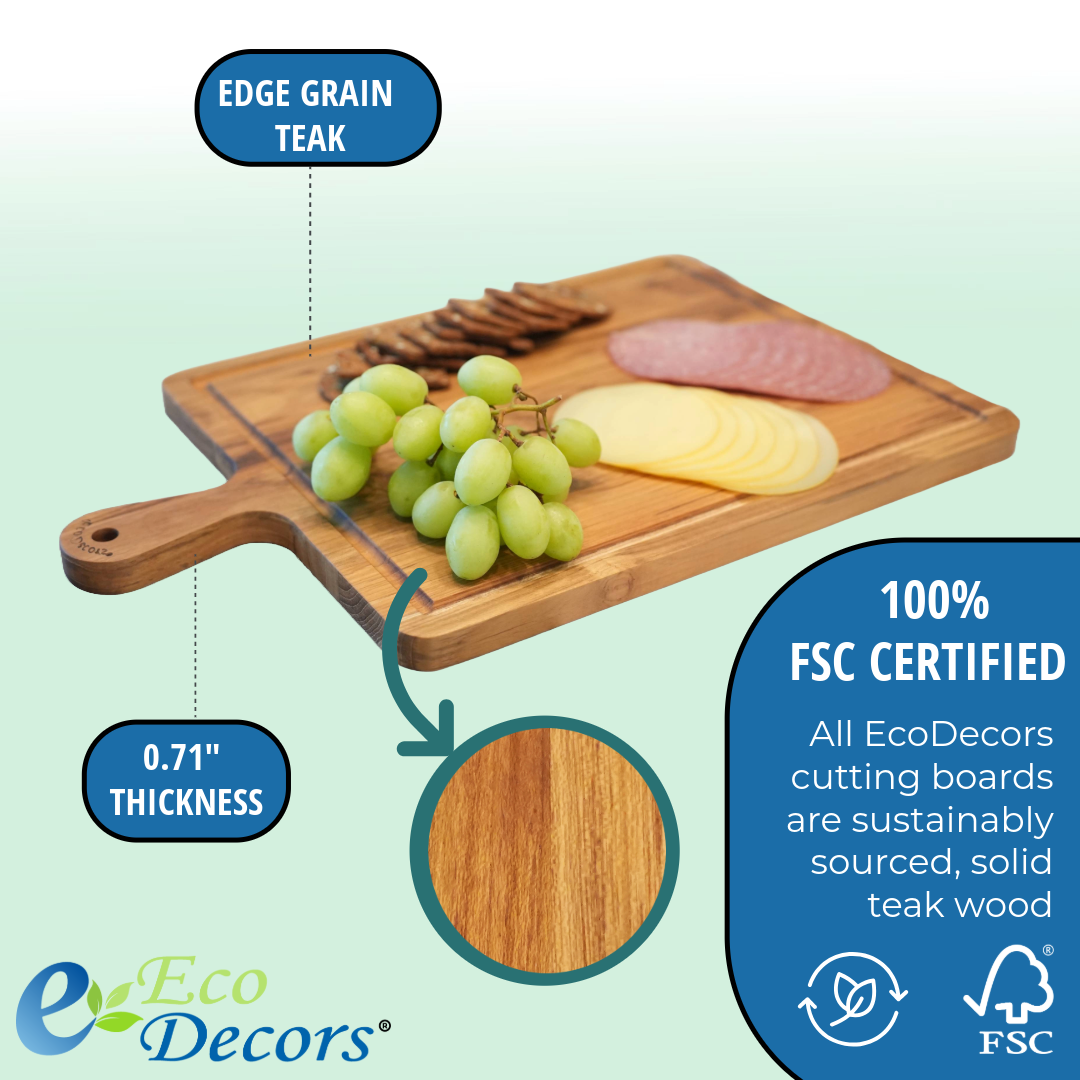 EcoDecors 3 Piece Teak Cutting Board Set with Handle & Juice Groove