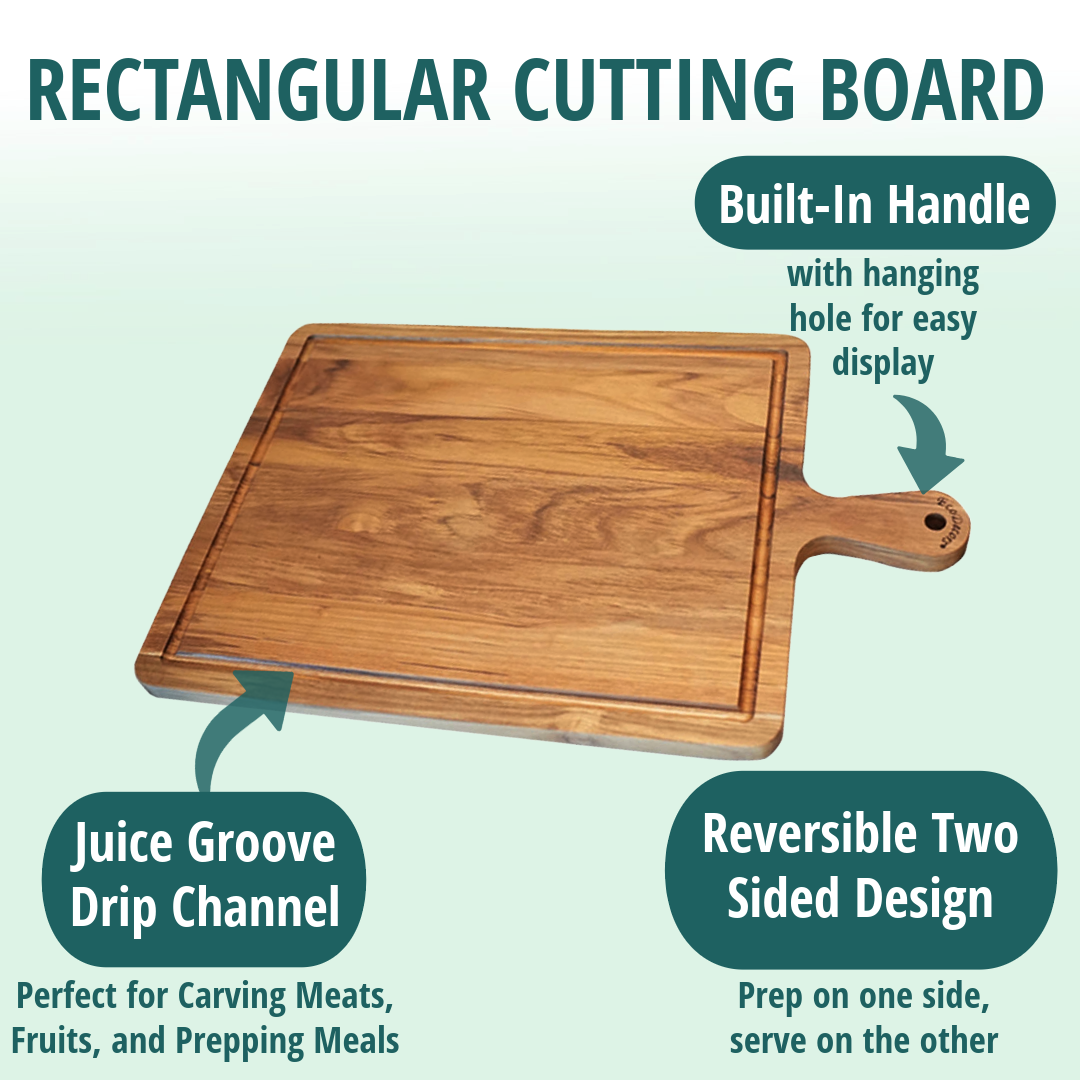 EcoDecors 3 Piece Teak Cutting Board Set with Handle & Juice Groove