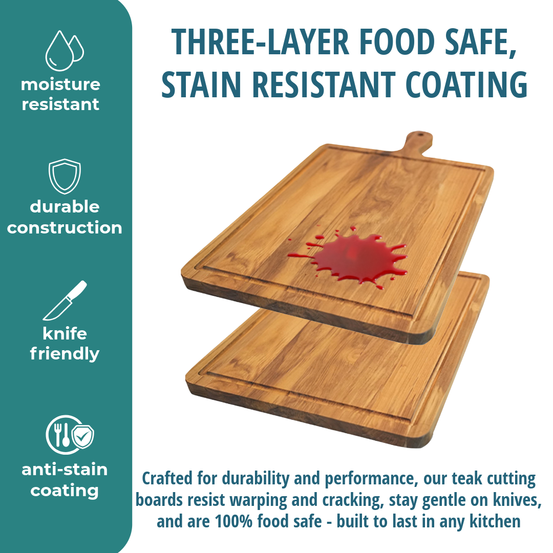 EcoDecors 3 Piece Teak Cutting Board Set with Handle & Juice Groove