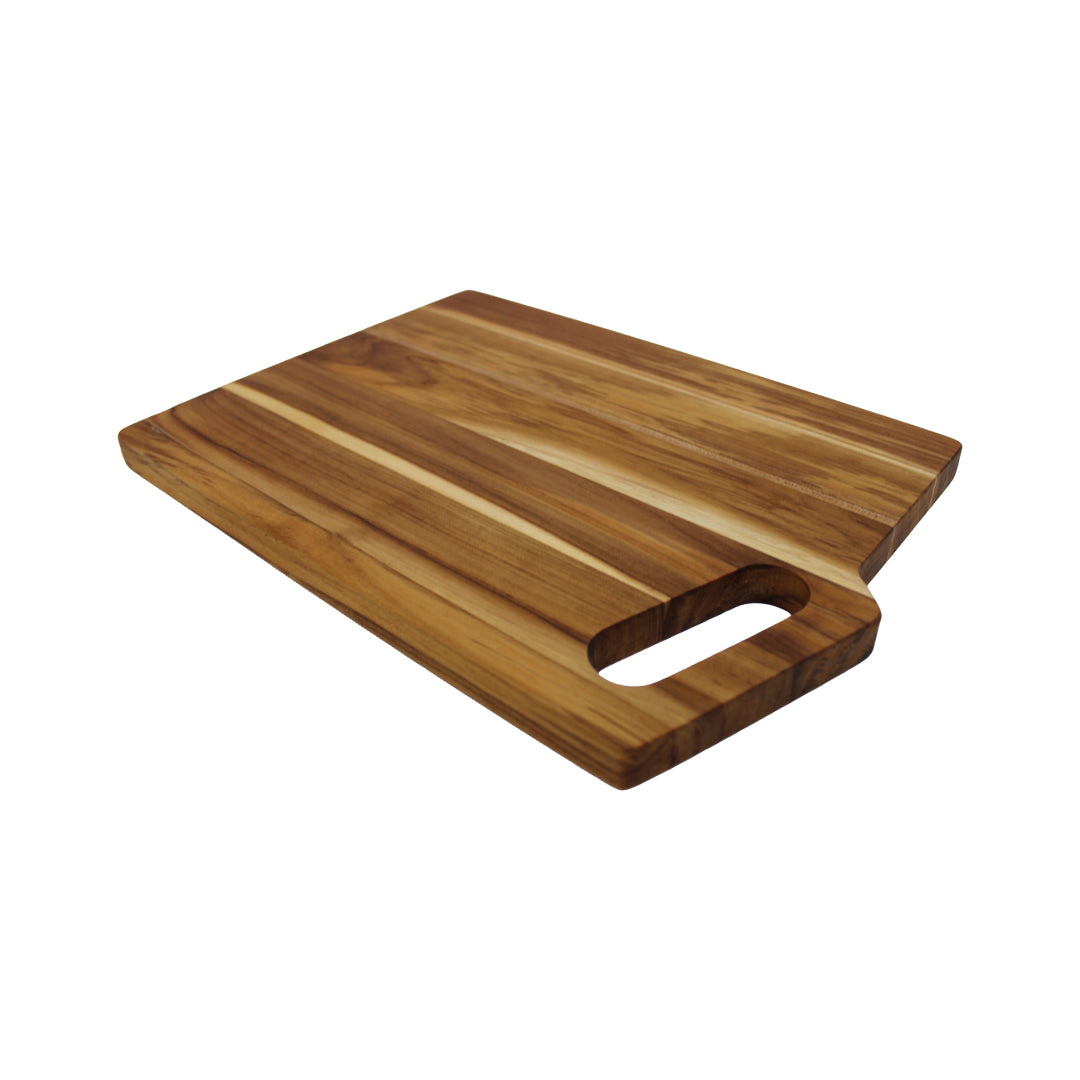 EcoDecors 14x10 FSC Teak Edge Grain Cutting Board with Handle & Groove
