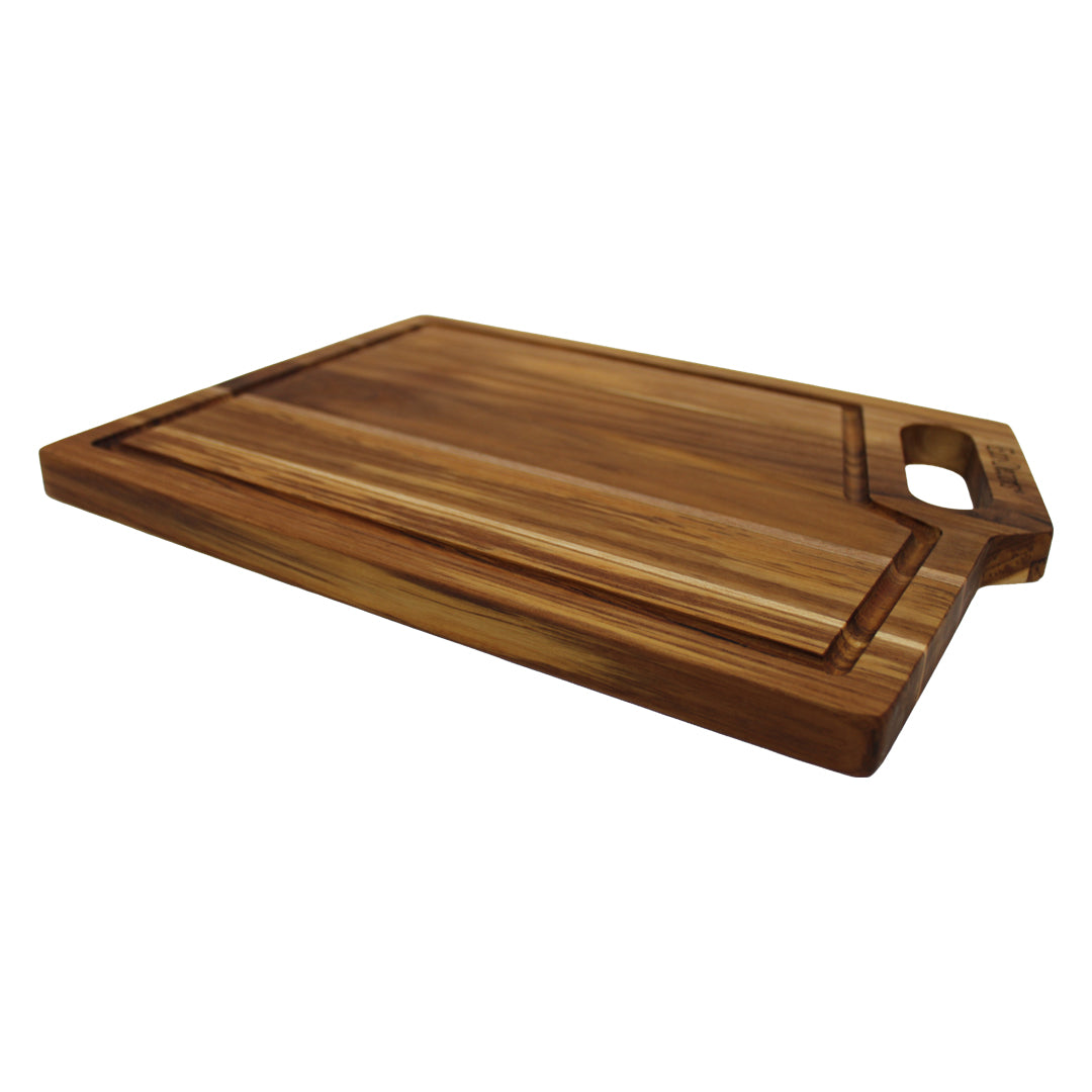 EcoDecors 14x10 FSC Teak Edge Grain Cutting Board with Handle & Groove