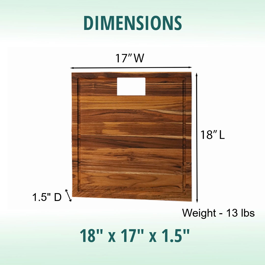 EcoDecors 17x18 FSC Teak Edge Grain Cutting Board with Groove & Handle