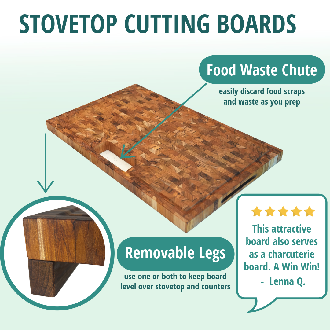 EcoDecors 29x18 FSC Teak End Grain Cutting Board with Groove & Handles