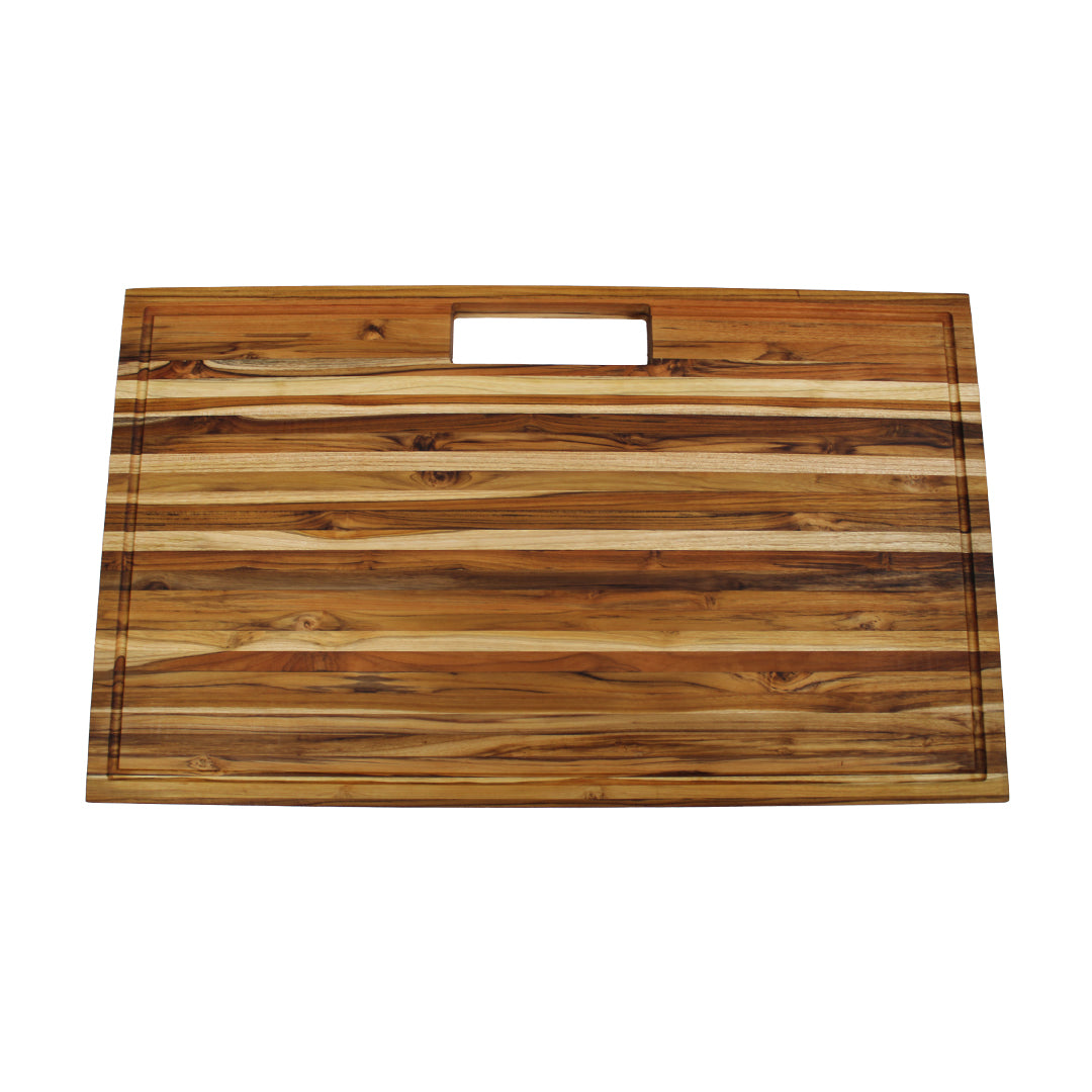 EcoDecors 34x20 XL FSC Teak Cutting Board with Juice Groove & Handles