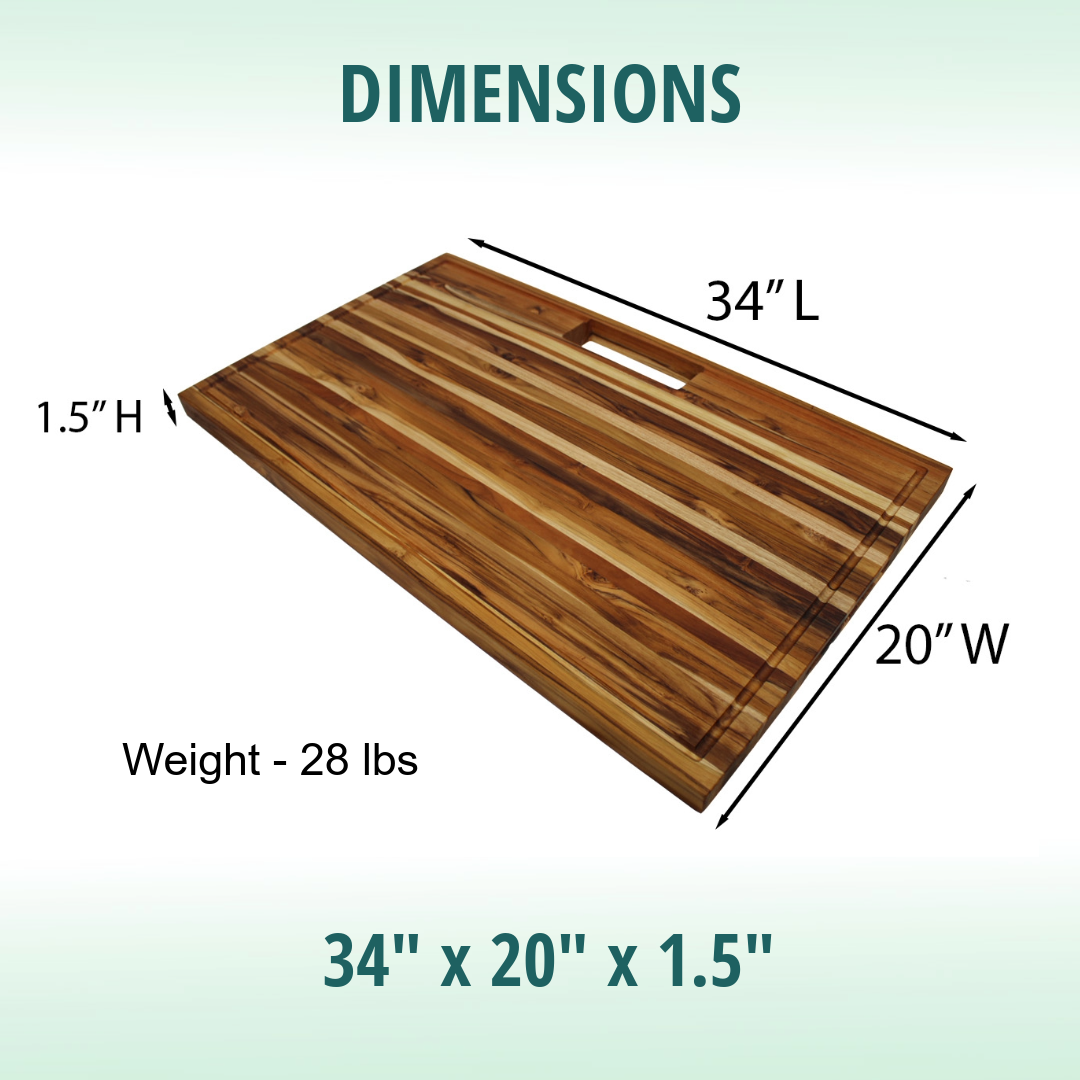 EcoDecors 34" x 20" XL FSC Teak Cutting Board with Juice Groove & Handles