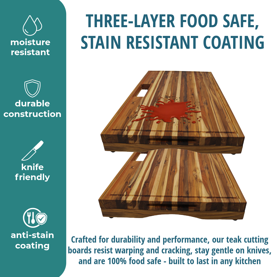 EcoDecors 34" x 20" XL FSC Teak Cutting Board with Juice Groove & Handles