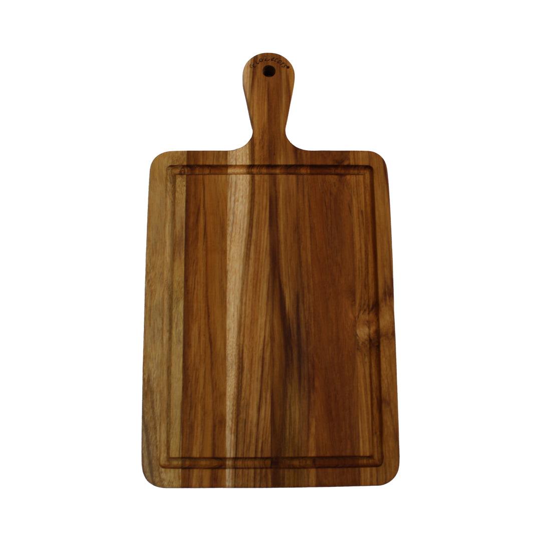 EcoDecors 15.5 Edge Grain FSC Teak Cutting Board with Handles for Prep