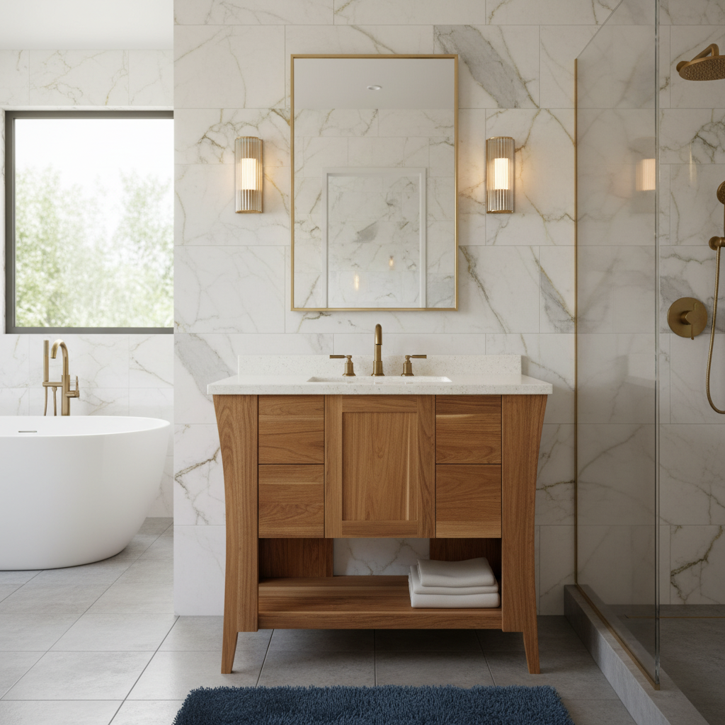 EcoDecors® Curvature® 36" Teak Wood Free Standing Bathroom Vanity in EarthyTeak® Finish