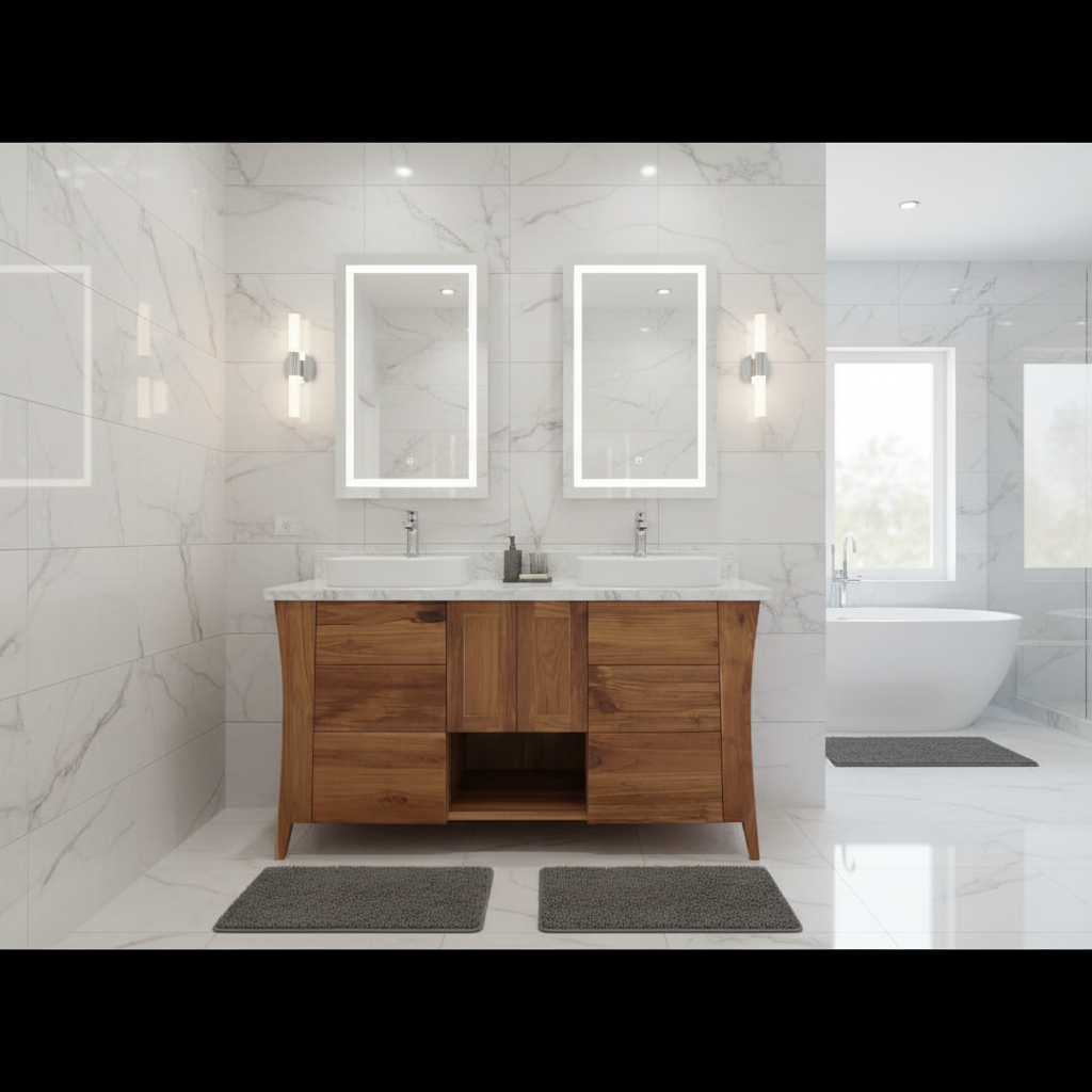 EcoDecors® Curvature® 48" Teak Wood Free Standing Bathroom Vanity in EarthyTeak® Finish