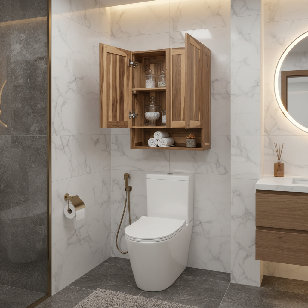 EcoDecors® Curvature® 24" Teak Wood Wall Cabinet in EarthyTeak® Finish