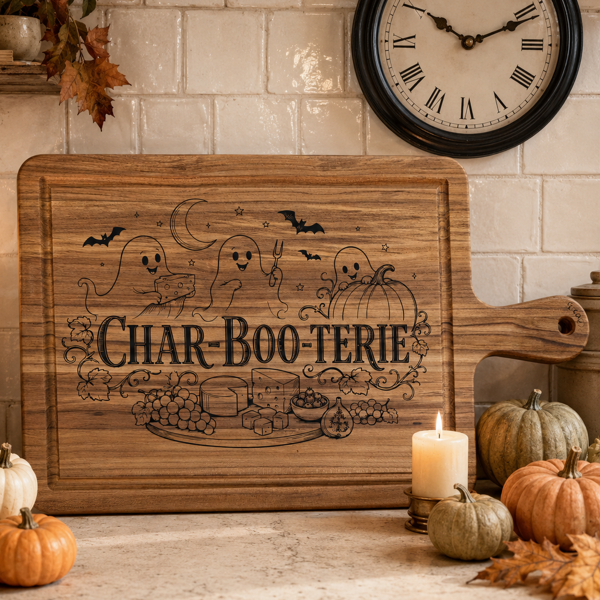 Char-BOO-Terie Halloween Charcuterie Board – Engraved Ghost Serving Board