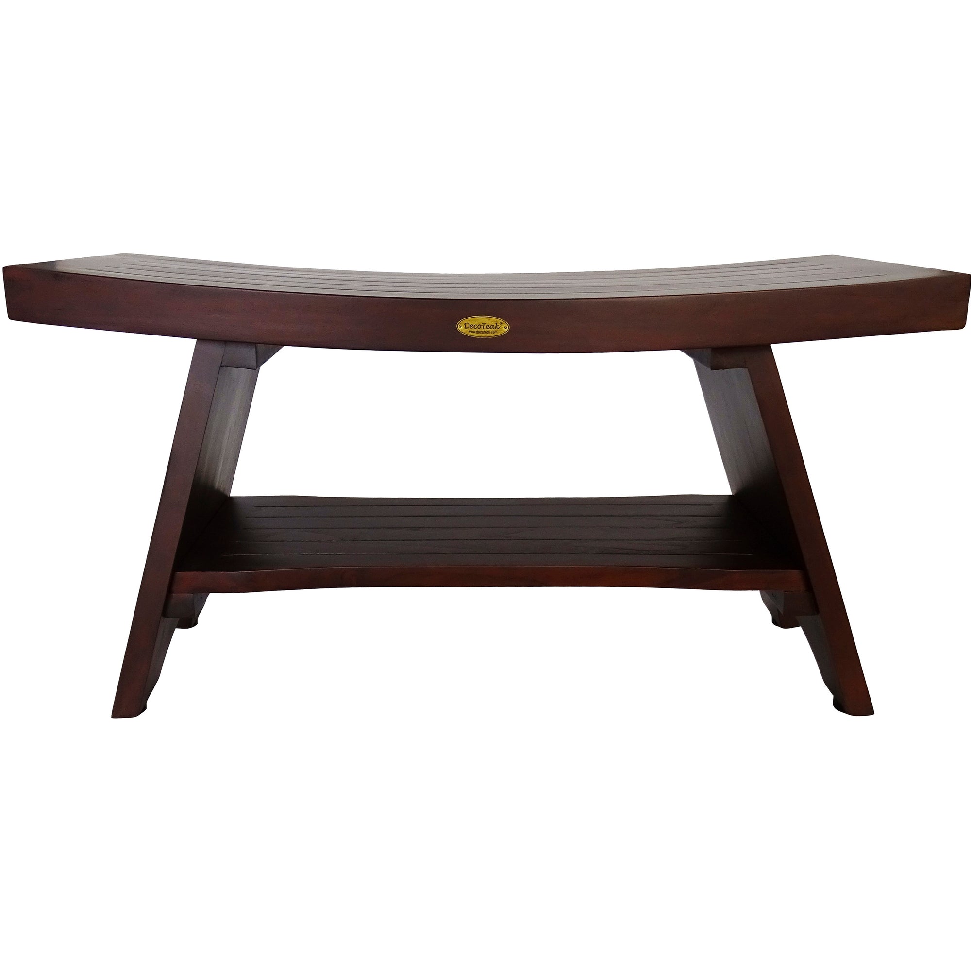 DecoTeak® Serenity® 35" Teak Wood Shower Bench with Shelf in Woodland Brown Finish