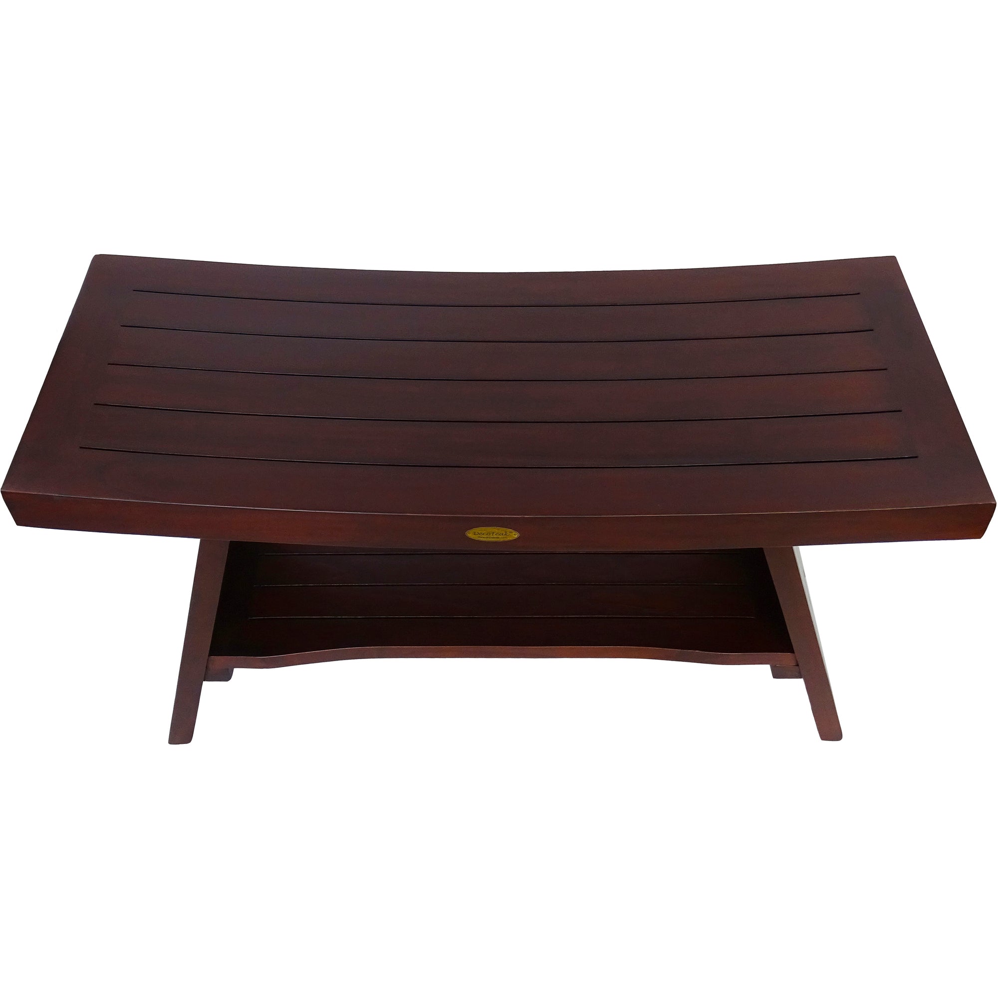 DecoTeak® Serenity® 35" Teak Wood Shower Bench with Shelf in Woodland Brown Finish
