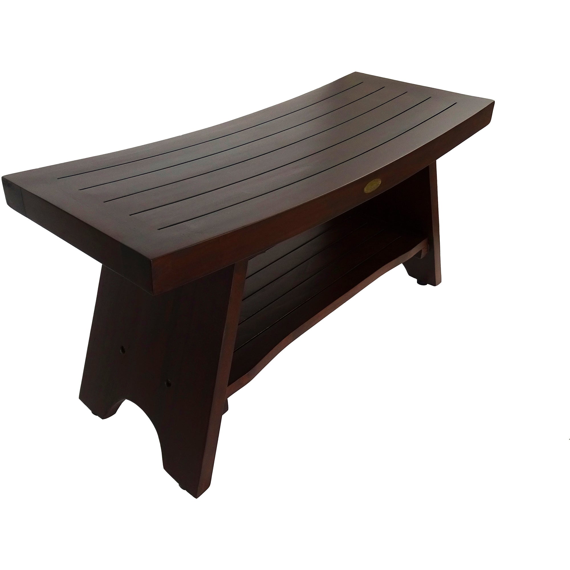 DecoTeak® Serenity® 35" Teak Wood Shower Bench with Shelf in Woodland Brown Finish