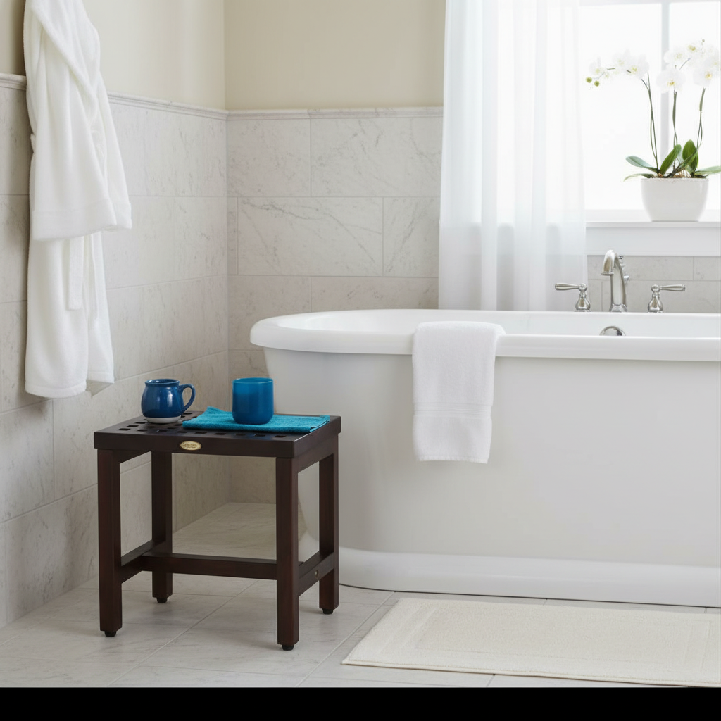 DecoTeak® Espalier® 18" Teak Wood Shower Bench in Woodland Brown Finish