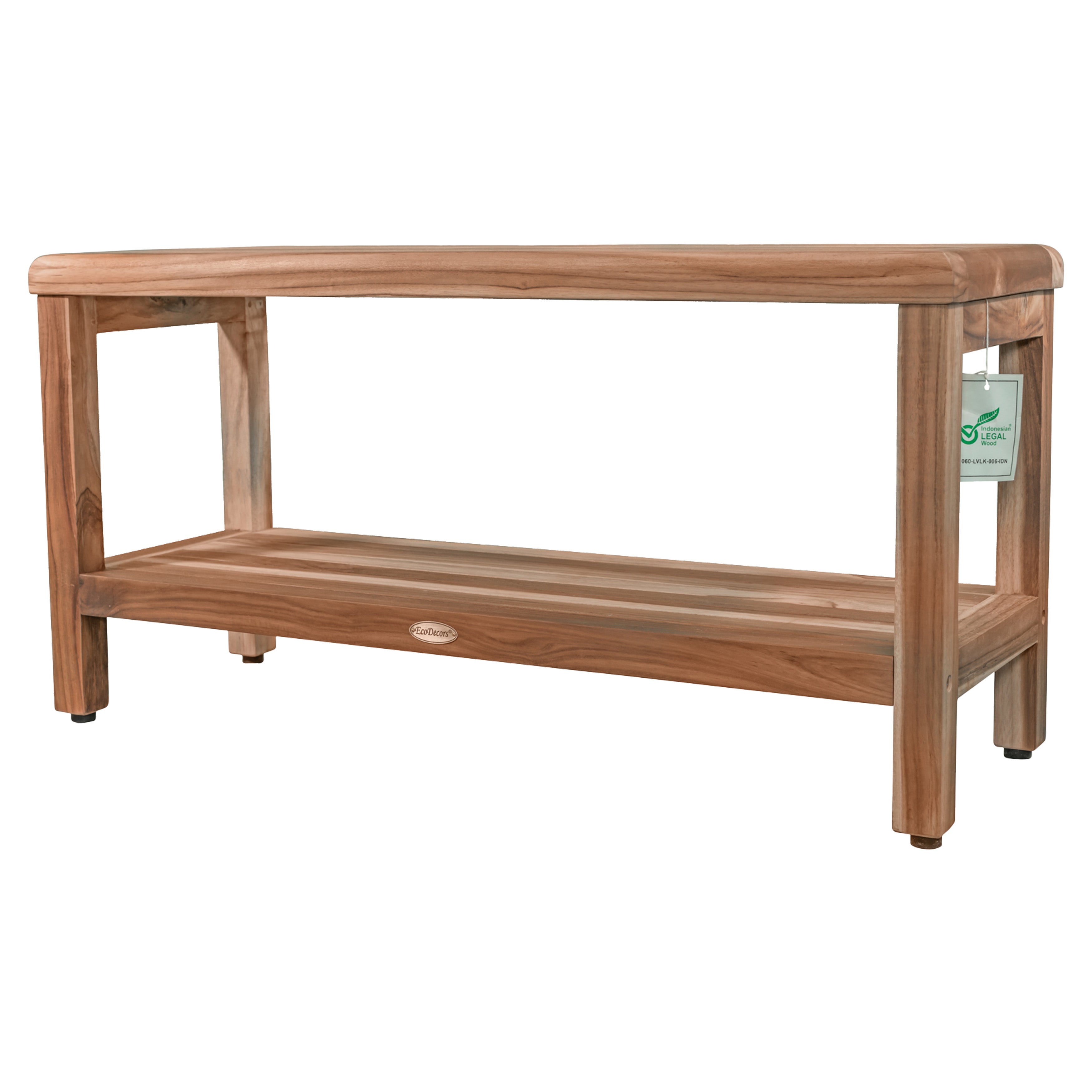 EcoDecors® Eleganto® 36" Teak Wood Shower Bench with Shelf in EarthyTeak® Finish