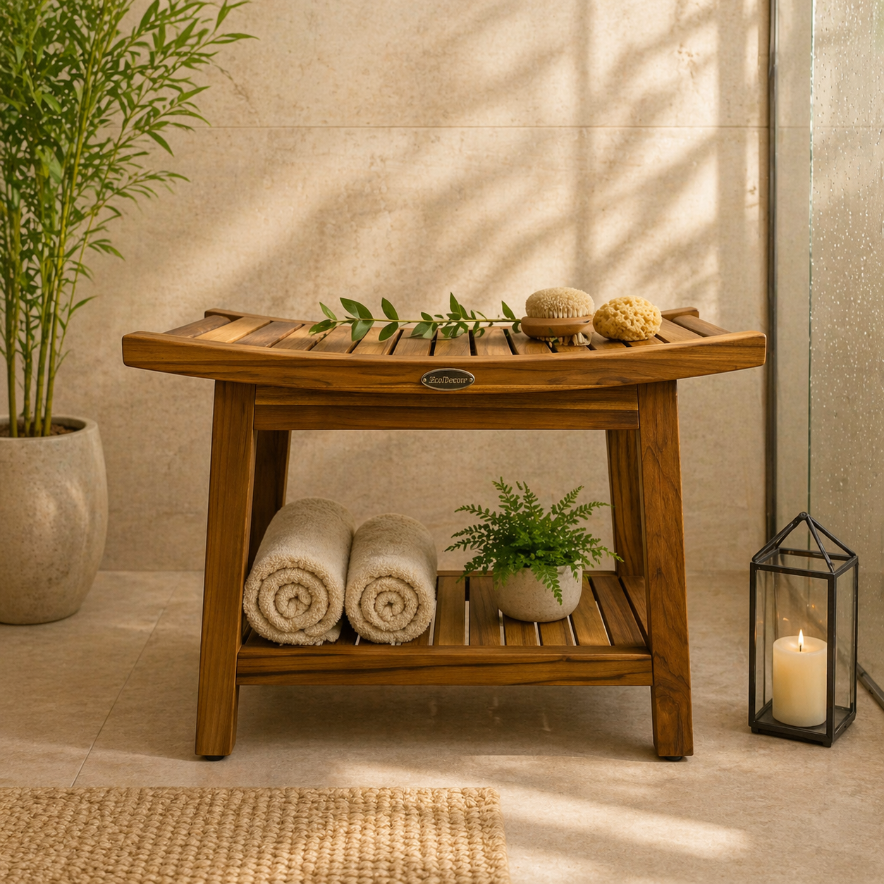EcoDecors Harmony Gold 24" Solid Teak Shower Bench